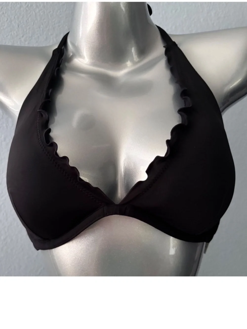 Victoria's Secret Nwt Black Underwire Ruffled Plunge Swim Bikini Top 34DD